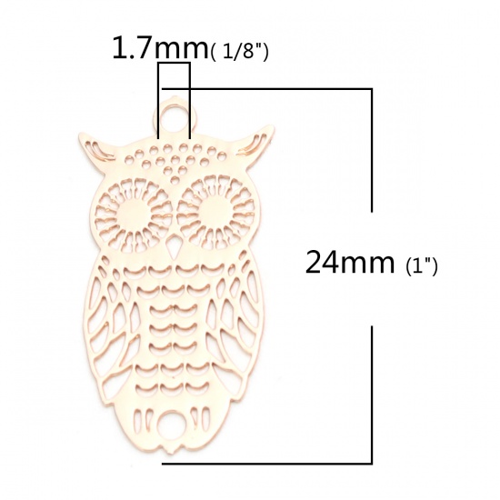 Imagen de Latón Colgantes Charms Chapado en Oro Búho Filigrana Estampación 24mm x 13mm, 10 Unidades