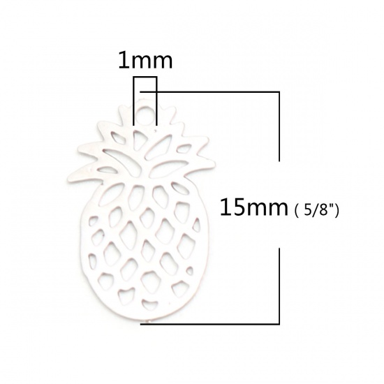 Image de Breloques en Laiton Ananas Argent Mat Estampe en Filigrane 15mm x 9mm, 50 Pcs