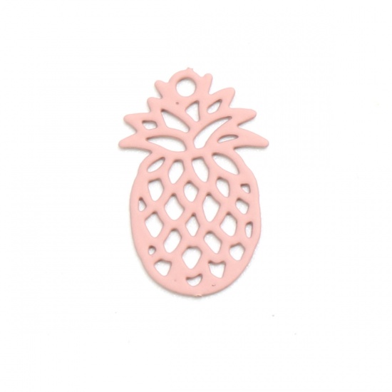 Image de Breloques en Laiton Ananas Couleur Pêche Estampe en Filigrane 15mm x 9mm, 50 Pcs
