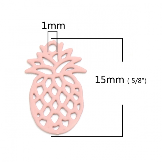 Image de Breloques en Laiton Ananas Couleur Pêche Estampe en Filigrane 15mm x 9mm, 50 Pcs