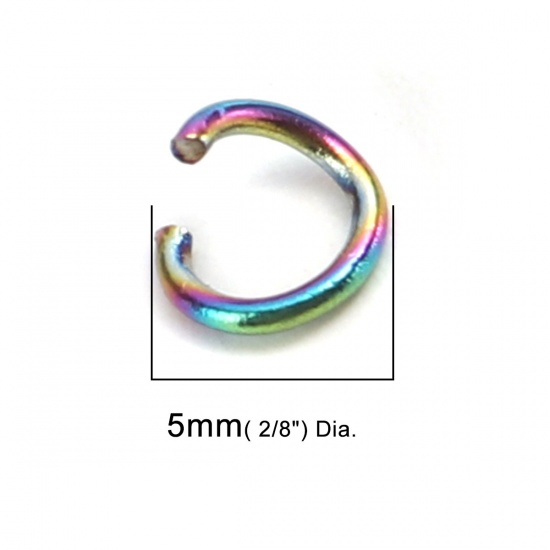 Picture of 0.8mm 304 Stainless Steel Open Jump Rings Findings Round Rainbow Color Plated 5mm Dia., 1 Packet (Approx 100 PCs/Packet)