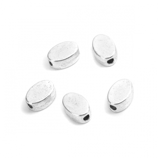 Picture of Zinc Based Alloy Spacer Beads Oval Silver Plated About 6mm x 4mm, Hole: Approx 1.3mm, 200 PCs