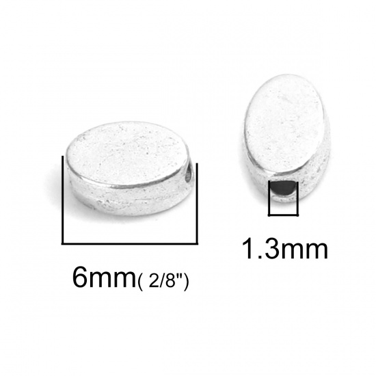 Picture of Zinc Based Alloy Spacer Beads Oval Silver Plated About 6mm x 4mm, Hole: Approx 1.3mm, 200 PCs