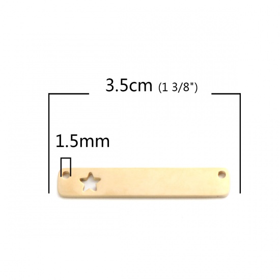 Picture of 304 Stainless Steel Connectors Rectangle Gold Plated Pentagram Star Hollow 35mm x 6mm, 2 PCs