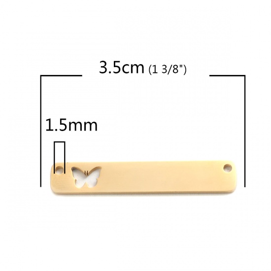 Picture of 304 Stainless Steel Connectors Rectangle Gold Plated Butterfly Hollow 35mm x 6mm, 2 PCs