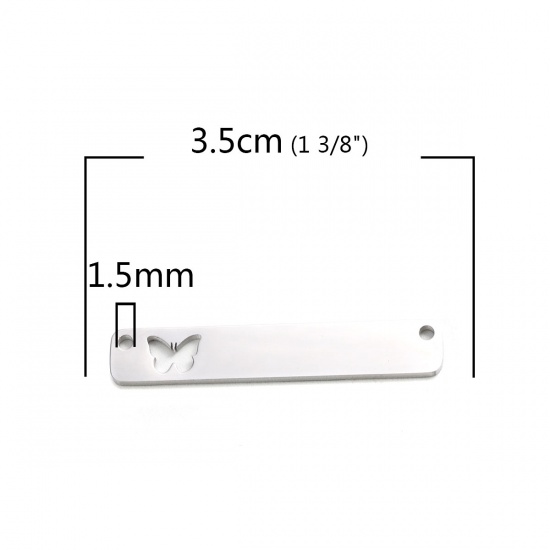Picture of 304 Stainless Steel Connectors Rectangle Silver Tone Butterfly Hollow 35mm x 6mm, 2 PCs