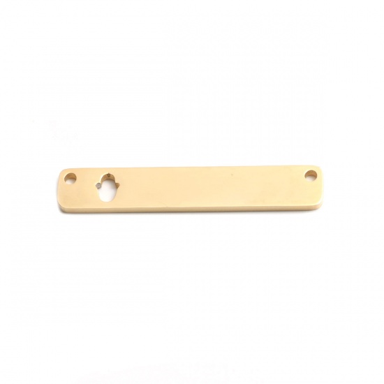 Picture of 304 Stainless Steel Connectors Rectangle Gold Plated Hamsa Symbol Hand Hollow 3.5cm x 0.6cm, 2 PCs