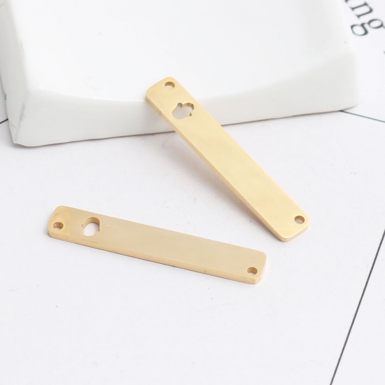 Picture of 304 Stainless Steel Connectors Rectangle Gold Plated Hamsa Symbol Hand Hollow 3.5cm x 0.6cm, 2 PCs