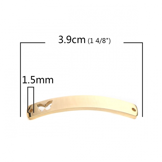 Immagine di 304 Acciaio Inossidabile Connettore Rettangolo Oro Placcato Farfalla Curva 39mm x 6mm, 2 Pz