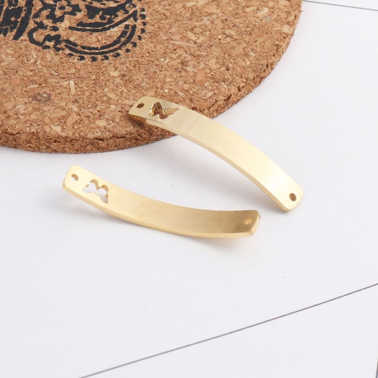 Immagine di 304 Acciaio Inossidabile Connettore Rettangolo Oro Placcato Farfalla Curva 39mm x 6mm, 2 Pz