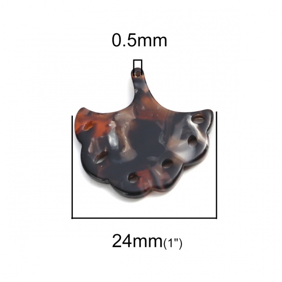 Picture of Resin Chandelier Connectors Gingko Leaf Dark Coffee 24mm x 24mm, 10 PCs