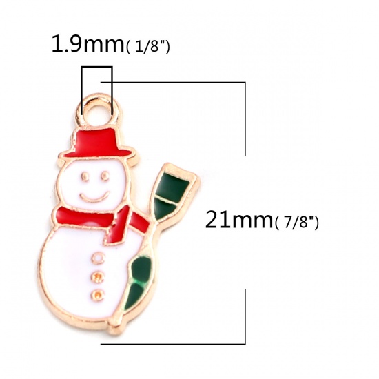 Picture of Zinc Based Alloy Christmas Charms Christmas Snowman Gold Plated Multicolor Enamel 21mm x 13mm, 10 PCs