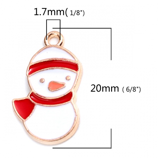 Picture of Zinc Based Alloy Christmas Charms Christmas Snowman Gold Plated White & Red Enamel 20mm x 12mm, 10 PCs