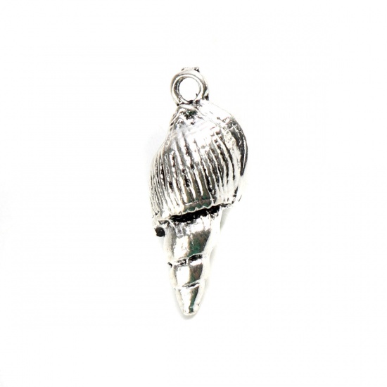 Picture of Zinc Based Alloy Ocean Jewelry Charms Conch/ Sea Snail Antique Silver 26mm x 9mm, 30 PCs