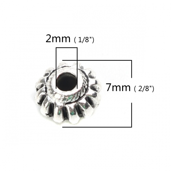 Picture of Zinc Based Alloy Spacer Beads Lantern Antique Silver Stripe About 7mm x 4mm, Hole: Approx 2mm, 100 PCs