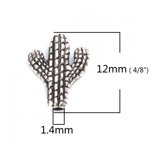 Picture of Zinc Based Alloy Spacer Beads Cactus Antique Silver About 12mm x 10mm, Hole: Approx 1.4mm, 100 PCs
