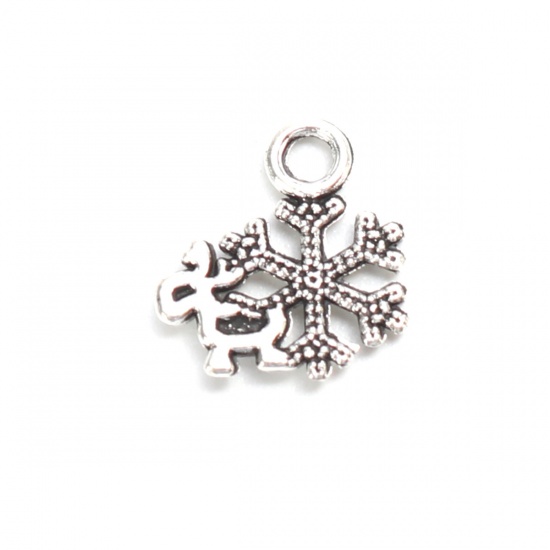 Picture of Zinc Based Alloy Charms Christmas Snowflake Antique Silver 11mm x 10mm, 100 PCs