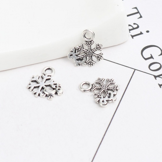 Picture of Zinc Based Alloy Charms Christmas Snowflake Antique Silver 11mm x 10mm, 100 PCs