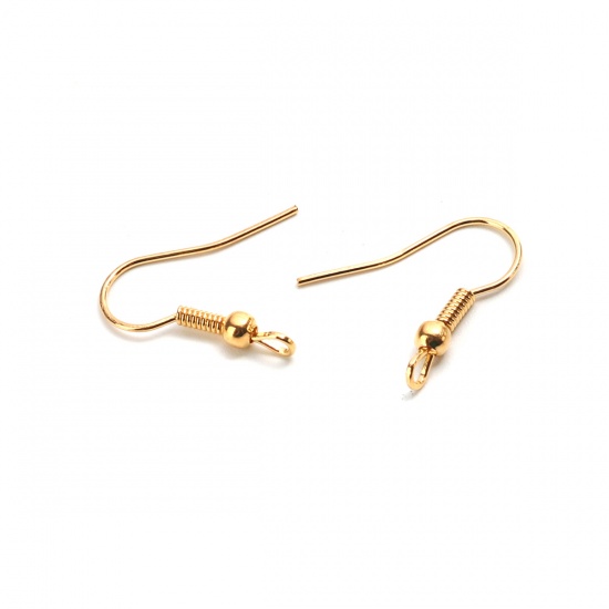 Bild von Eisenlegierung Ohrring Ohr Haken Ohrringe Vergoldet 19mm x 17mm, Drahtstärke: (21 gauge) , 200 Stück
