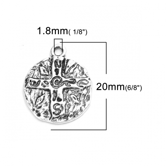 Изображение Цинковый Сплав Подвески Круглые Античное Серебро Крест 20мм x 17мм, 20 ШТ