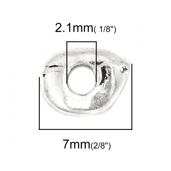Immagine di Lega di Zinco Perline Irregolare Argento Antico Circa 7mm x 6mm, Foro:Circa 2.1mm, 100 Pz