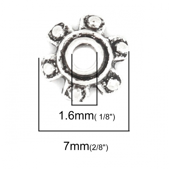 Immagine di Lega di Zinco Coppette Copriperla Fiore Argento Antico (Addetti 6mm Perline) 7mm x 6mm, 50 Pz