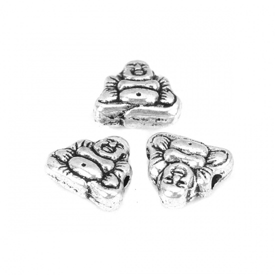 Picture of Zinc Based Alloy Beads Maitreya Buddha Antique Silver Color About 9mm x 8mm, Hole: Approx 1.5mm, 100 PCs