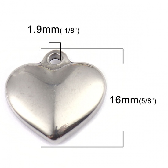 Picture of 304 Stainless Steel Charms Heart Silver Tone 16mm x 16mm, 5 PCs