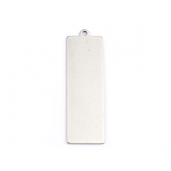 Picture of 304 Stainless Steel Pendants Rectangle Silver Tone 4.8cm x 1.5cm, 10 PCs