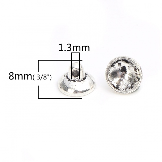 Picture of Zinc Based Alloy Beads Caps Round Antique Silver (Fit Beads Size: 12mm Dia.) 8mm x 6mm, 100 PCs