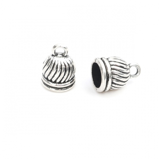 Picture of Zinc Based Alloy Cord End Caps Antique Silver Stripe (Fits 5.5mm( 2/8") Cord) 11mm x 8mm, 50 PCs