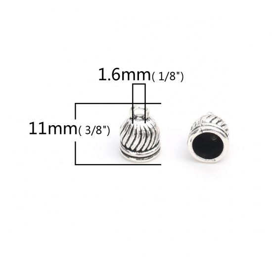 Picture of Zinc Based Alloy Cord End Caps Antique Silver Stripe (Fits 5.5mm( 2/8") Cord) 11mm x 8mm, 50 PCs