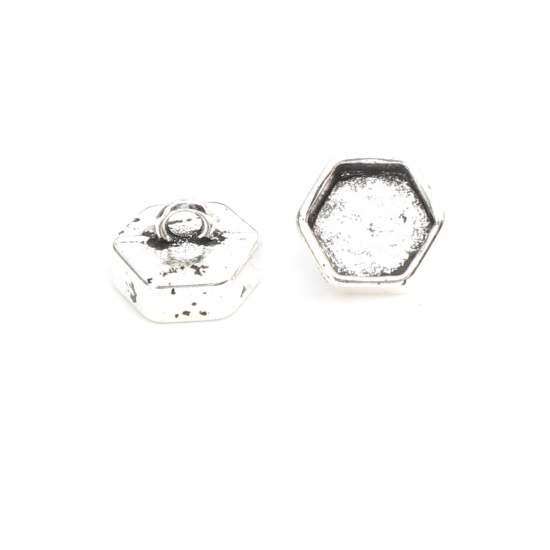 Picture of Zinc Based Alloy Cord End Caps Hexagon Antique Silver (Fits 9.5mm x 8.5mm Cord) 12mm x 8mm, 50 PCs