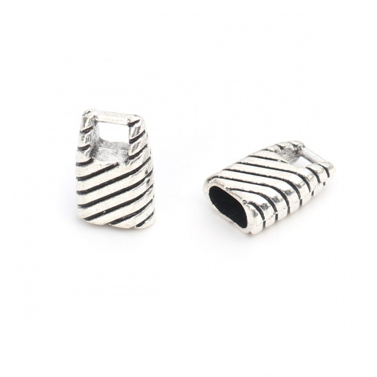 Picture of Zinc Based Alloy Cord End Caps Rectangle Antique Silver Stripe (Fits 7mm x 4mm Cord) 15mm x 10mm, 25 PCs