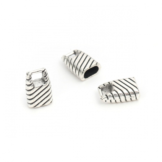 Picture of Zinc Based Alloy Cord End Caps Rectangle Antique Silver Stripe (Fits 7mm x 4mm Cord) 15mm x 10mm, 25 PCs