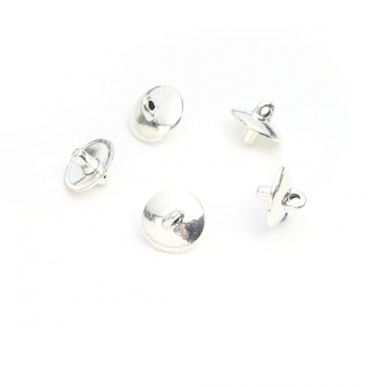 Picture of Zinc Based Alloy Pearl Pendant Connector Bail Pin Cap Round Antique Silver 10mm x 8mm, Needle Thickness: 2.5mm( 1/8"), 100 PCs