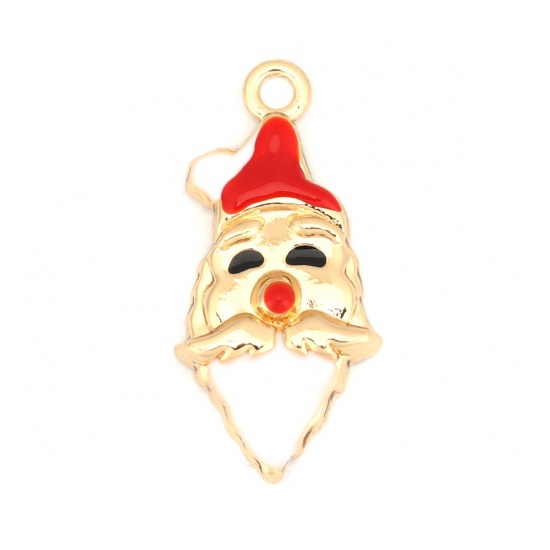 Picture of Zinc Based Alloy Charms Christmas Santa Claus Gold Plated White & Red Enamel 27mm x 13mm, 10 PCs