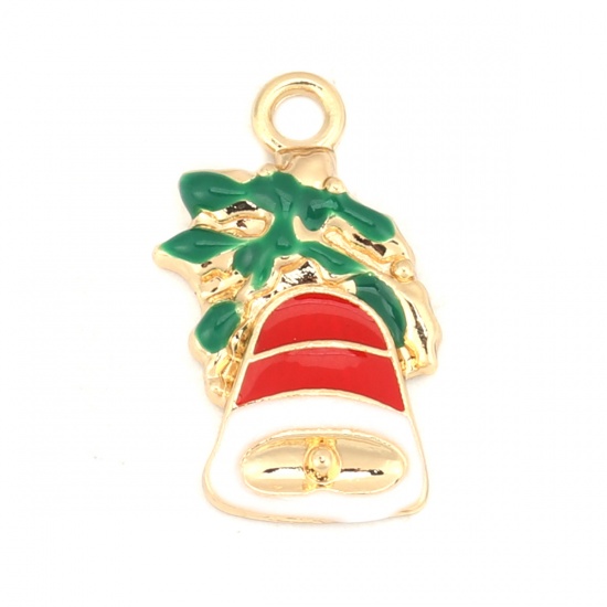 Picture of Zinc Based Alloy Charms Christmas Jingle Bell Gold Plated Multicolor Enamel 20mm x 12mm, 10 PCs