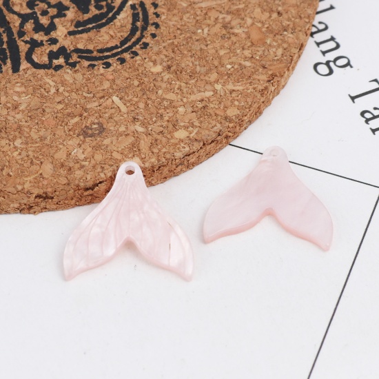 Picture of Resin Charms Fishtail Carved Pattern Light Pink 20mm x 19mm, 20 PCs