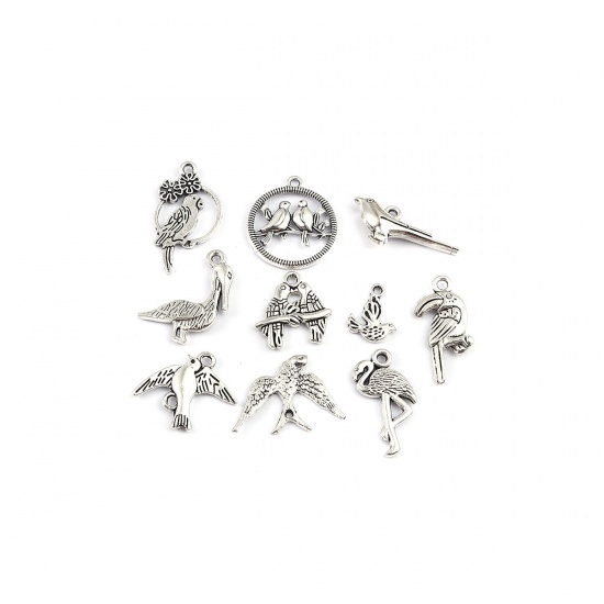 Picture of Zinc Based Alloy Charms Bird Animal Antique Silver Color At Random 23mm x 20mm - 13mm x 10mm, 1 Set ( 10 PCs/Set)