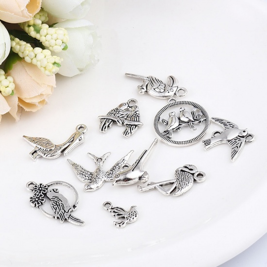 Picture of Zinc Based Alloy Charms Bird Animal Antique Silver Color At Random 23mm x 20mm - 13mm x 10mm, 1 Set ( 10 PCs/Set)