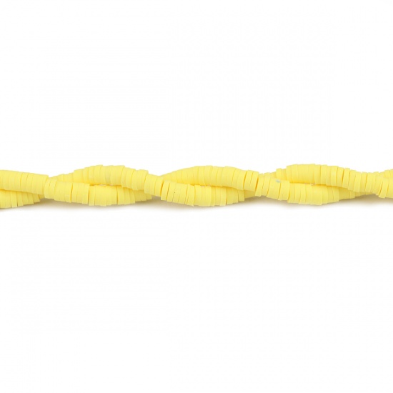 Picture of Polymer Clay Katsuki Beads Heishi Beads Disc Beads Round Yellow 4mm Dia, Hole: Approx 1.3mm, 40cm(15 6/8") long, 2 Strands