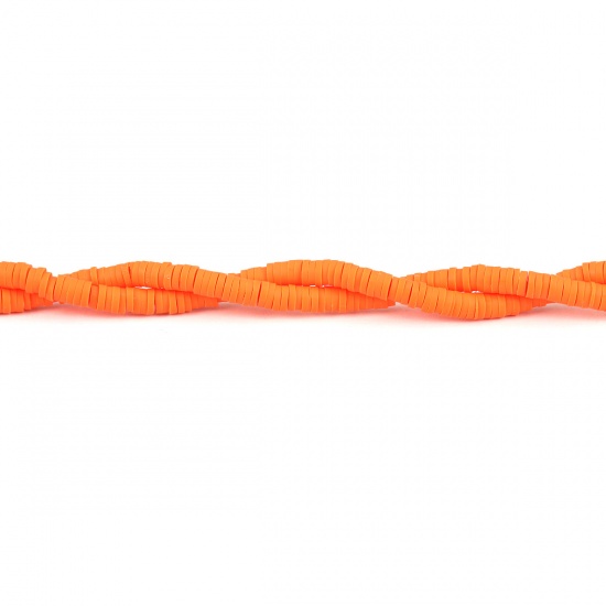 Image de Perles Heishi Katsuki en Pâte Polymère Rond Orange 4mm Dia, Taille de Trou: 1.3mm, 40cm long, 2 Enfilades