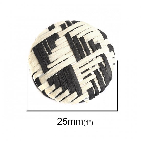 Изображение Цинковый Сплав Кабошоны украшение Круглые Черный & Белый 25ммдиаметр, 4 ШТ