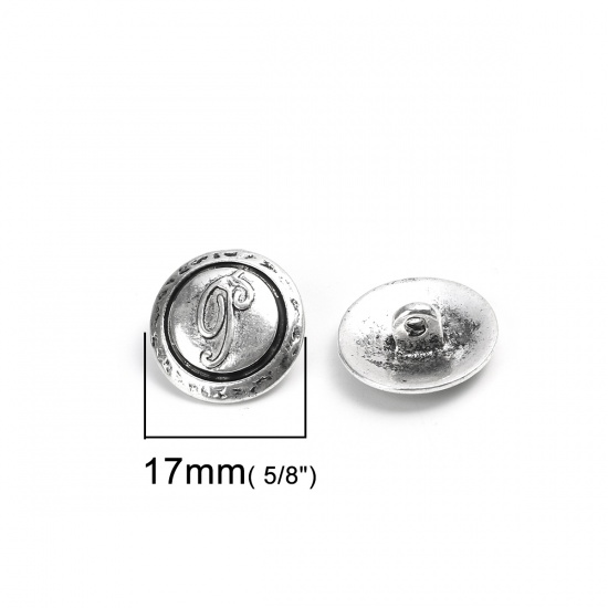 Picture of Zinc Based Alloy Sewing Shank Buttons Round Antique Silver Color Carved Pattern Carved 17mm Dia., 10 PCs