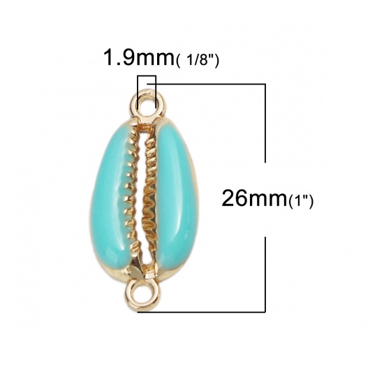 Picture of Zinc Based Alloy Connectors Shell Gold Plated Green Blue Enamel 26mm x 12mm, 10 PCs