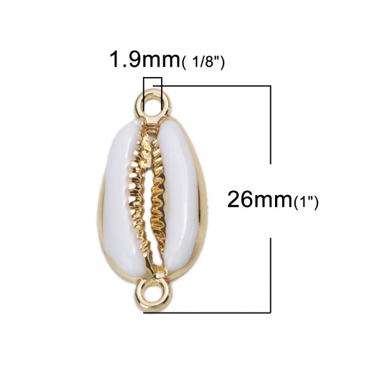 Picture of Zinc Based Alloy Connectors Shell Gold Plated White Enamel 26mm x 12mm, 10 PCs