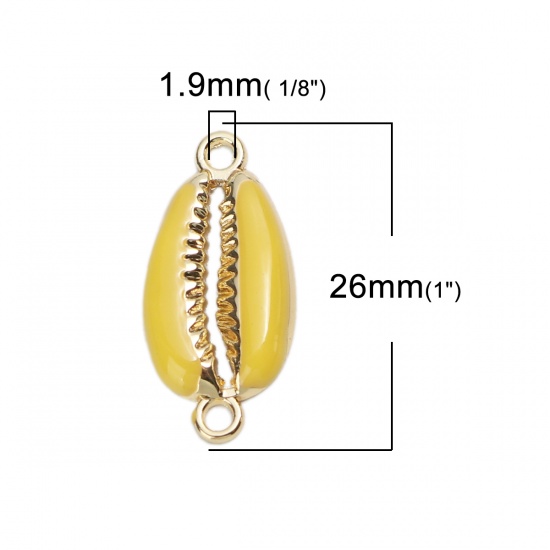 Picture of Zinc Based Alloy Connectors Shell Gold Plated Yellow Enamel 26mm x 12mm, 10 PCs