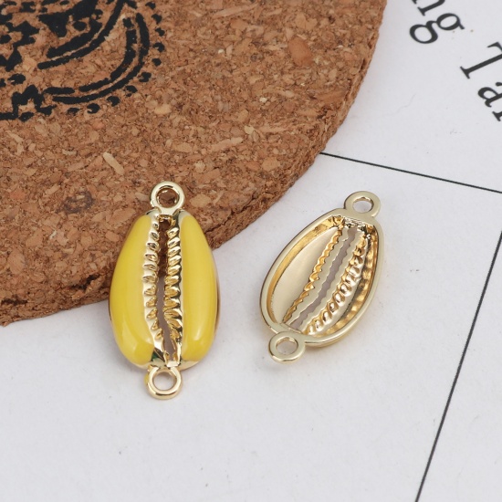Picture of Zinc Based Alloy Connectors Shell Gold Plated Yellow Enamel 26mm x 12mm, 10 PCs