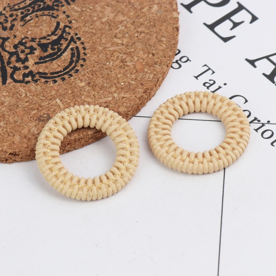 Immagine di Resina Connettore Accessori Anello Beige Intreccio 29mm Dia, 10 Pz